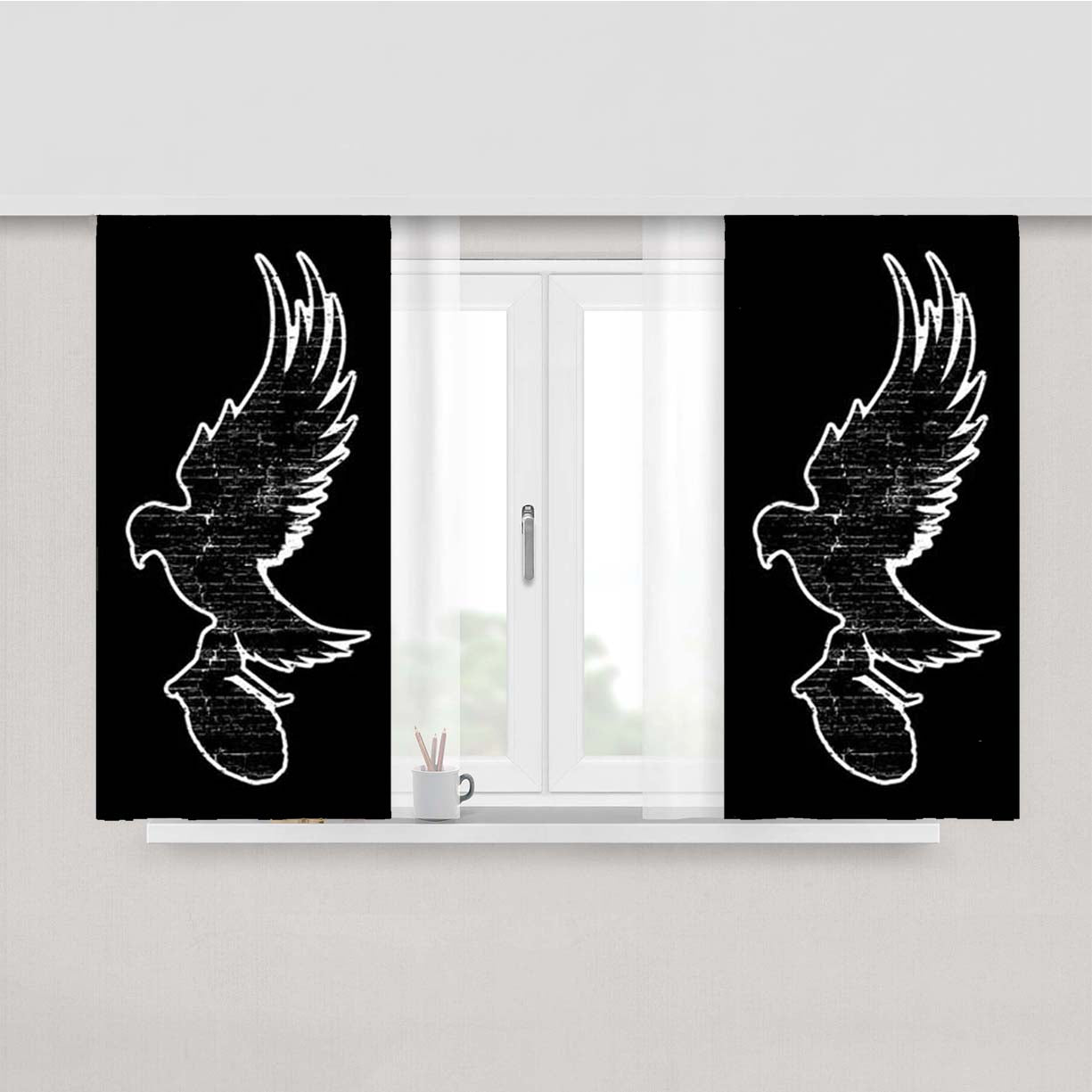 Hollywood Undead Bird Logo Black White Peach Skin Window Curtains