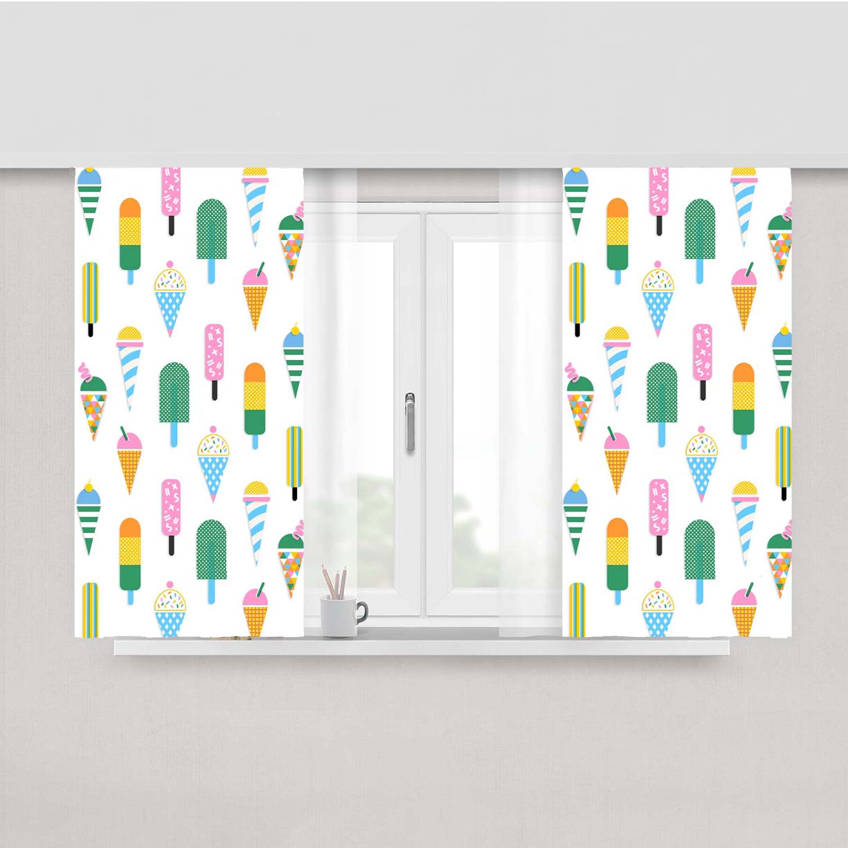 Ice Cream Pattern Peach Skin Window Curtains