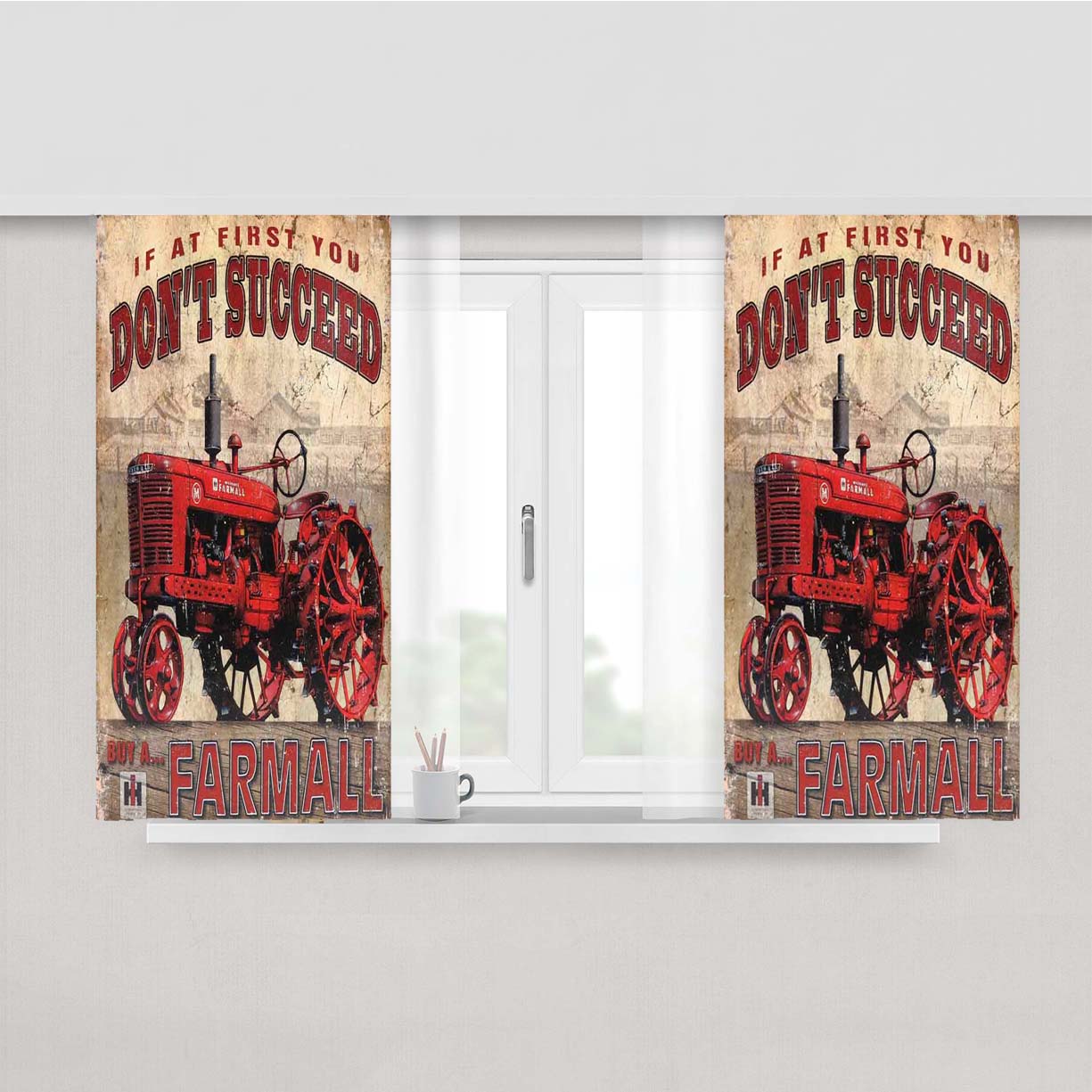 Ih International Harvester Retro Tractors Peach Skin Window Curtains