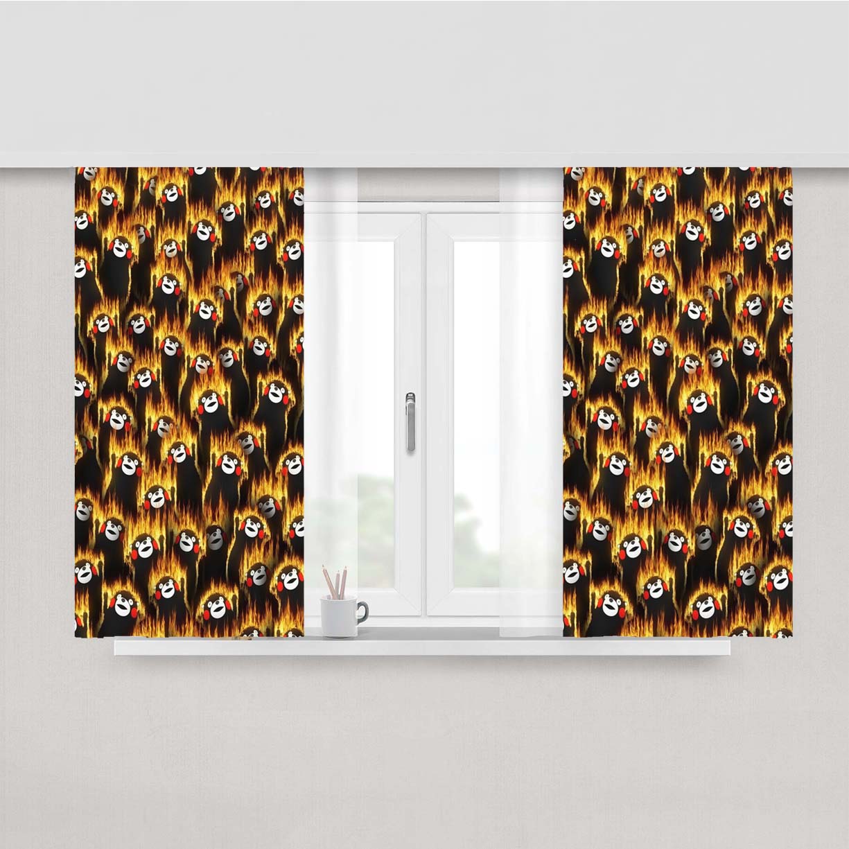 Infernal Bears Fire Party Pattern Peach Skin Window Curtains