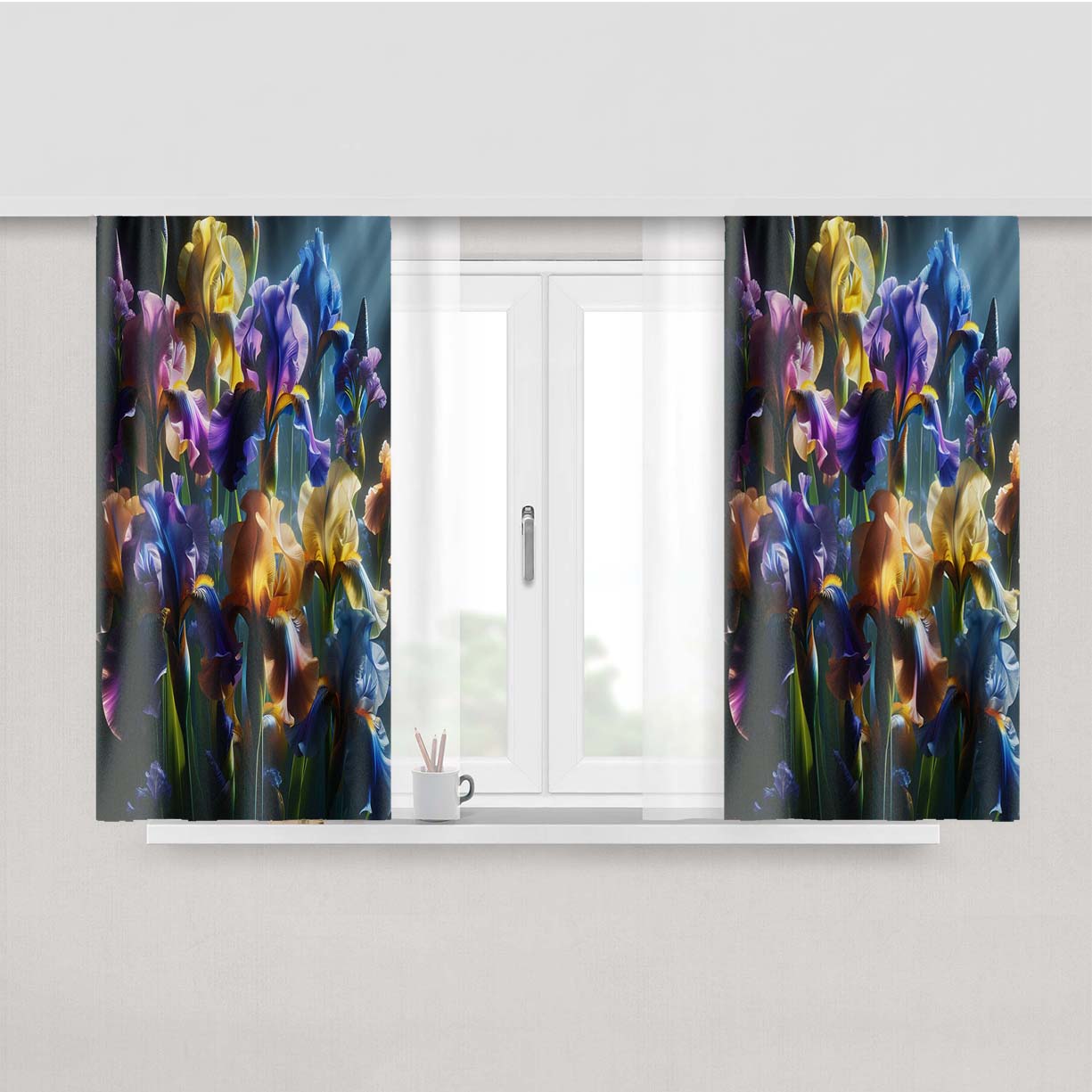 Iris Flowers Peach Skin Window Curtains