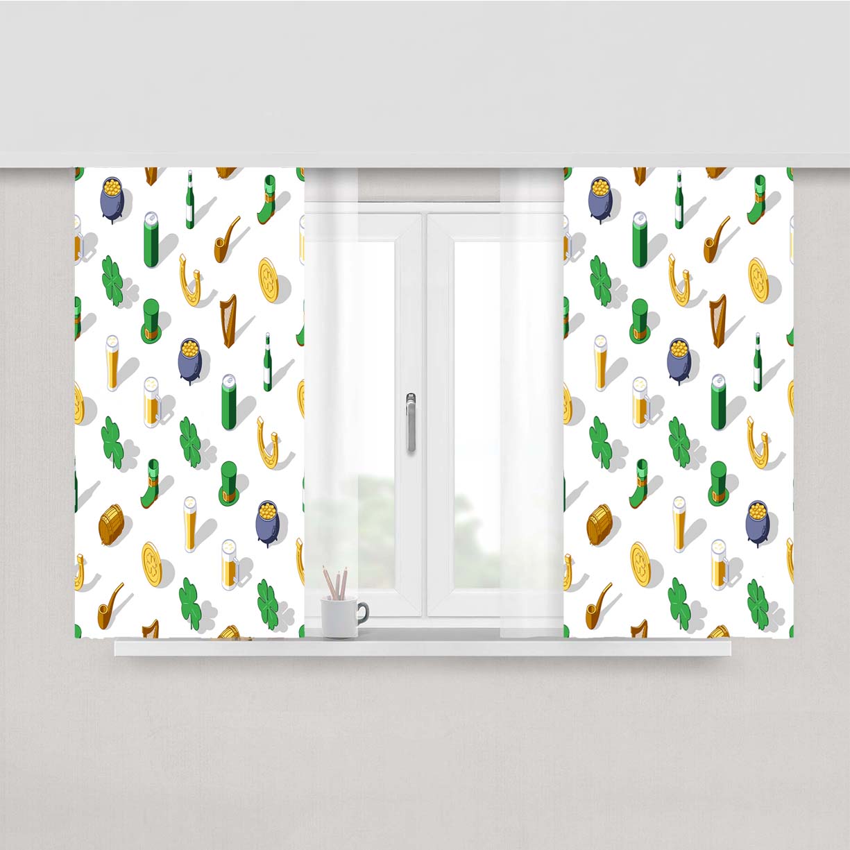 Isometric St Patricks Day Pattern 06 Peach Skin Window Curtains