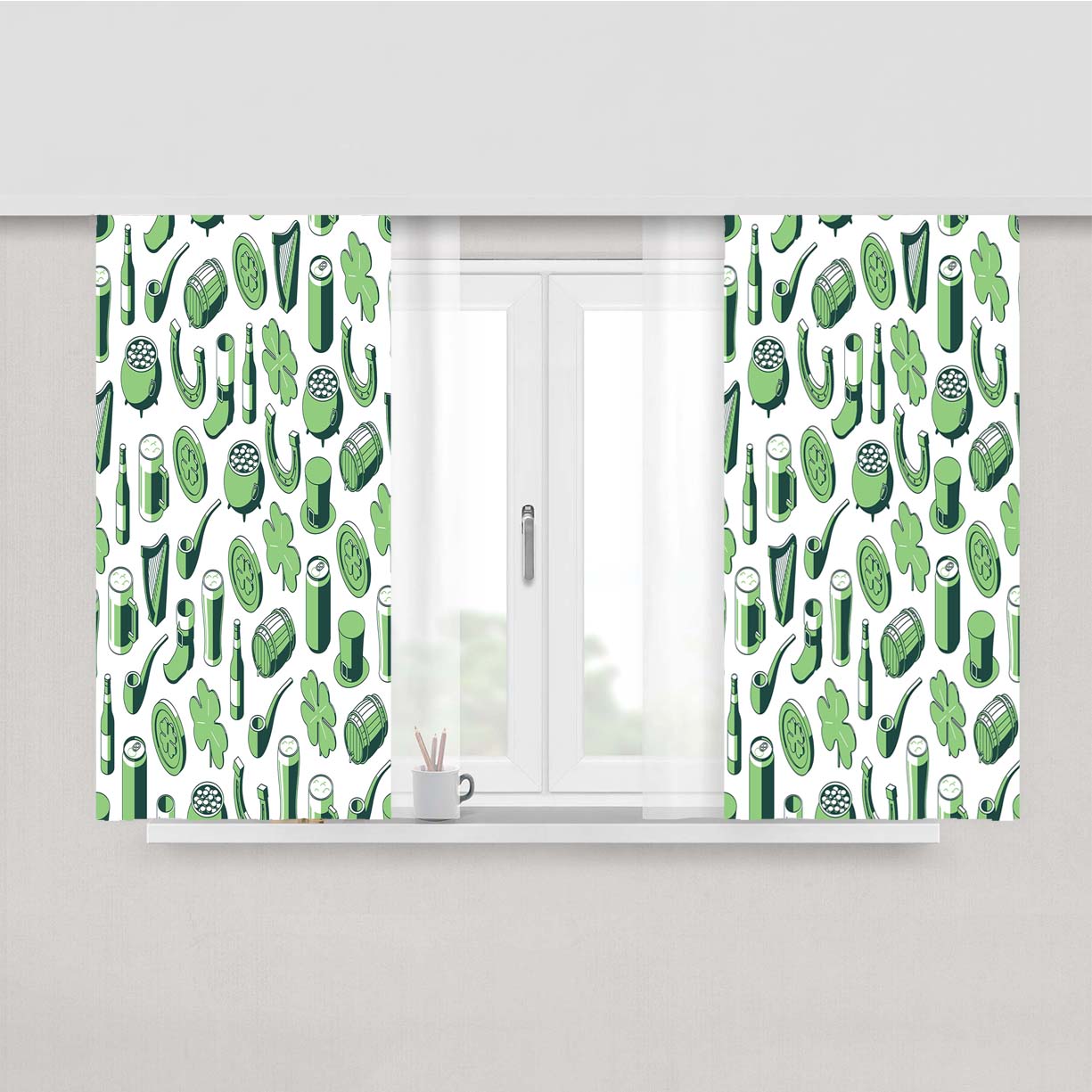 Isometric St Patricks Day Pattern 07 Peach Skin Window Curtains