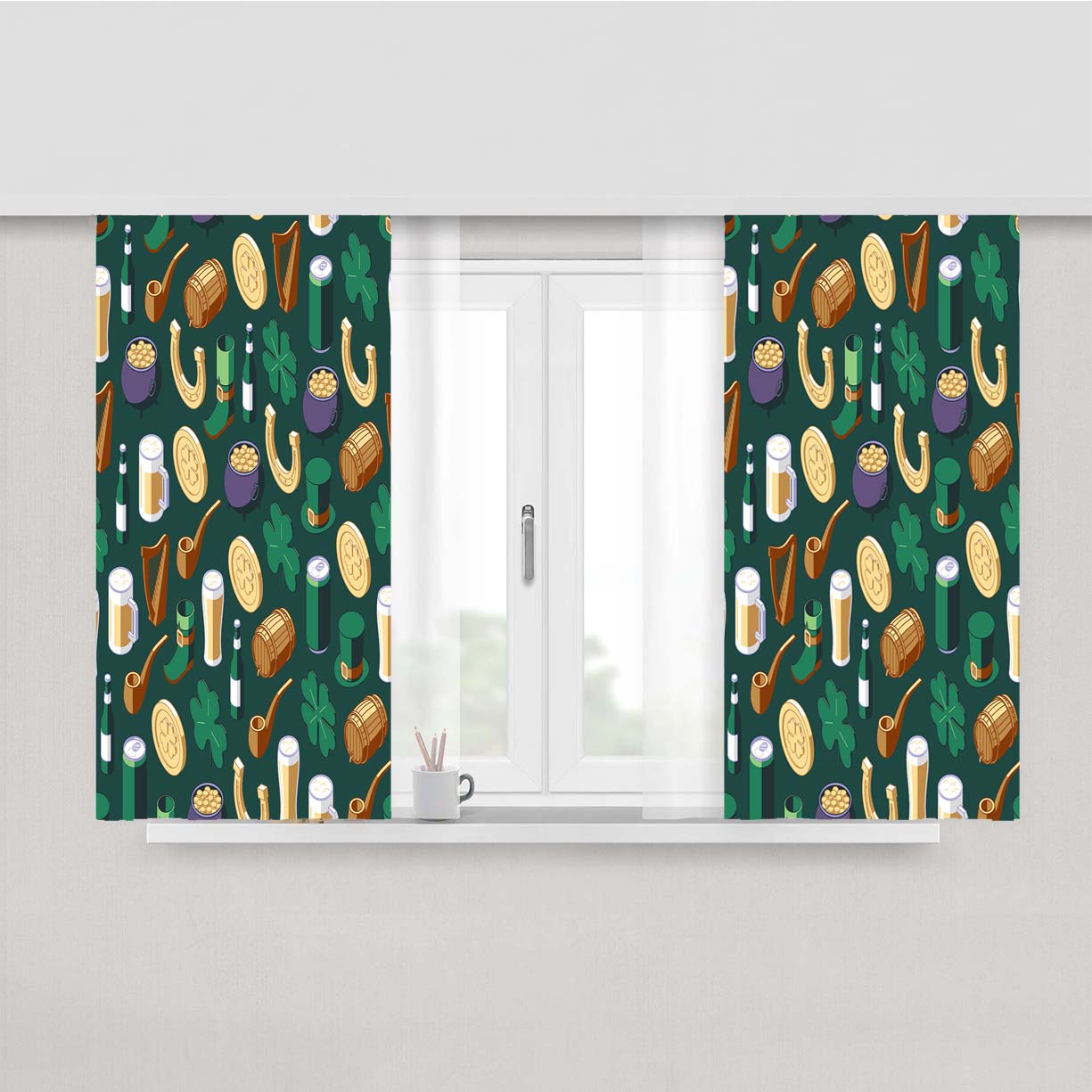 Isometric St Patricks Day Pattern 08 Peach Skin Window Curtains