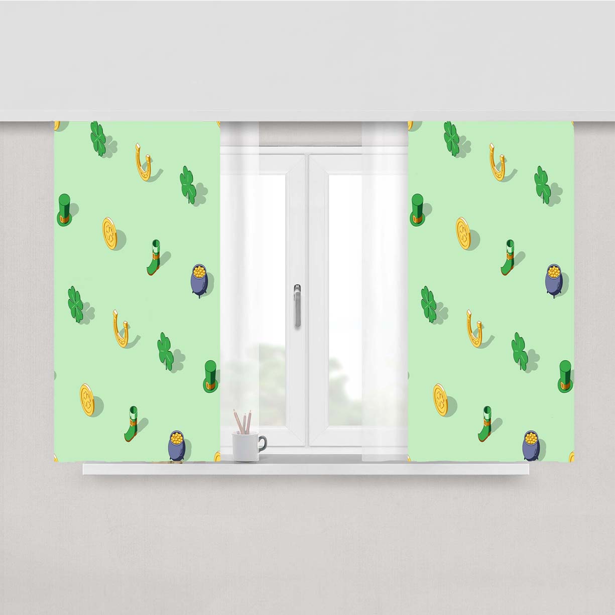 Isometric St Patricks Day Pattern 09 Peach Skin Window Curtains