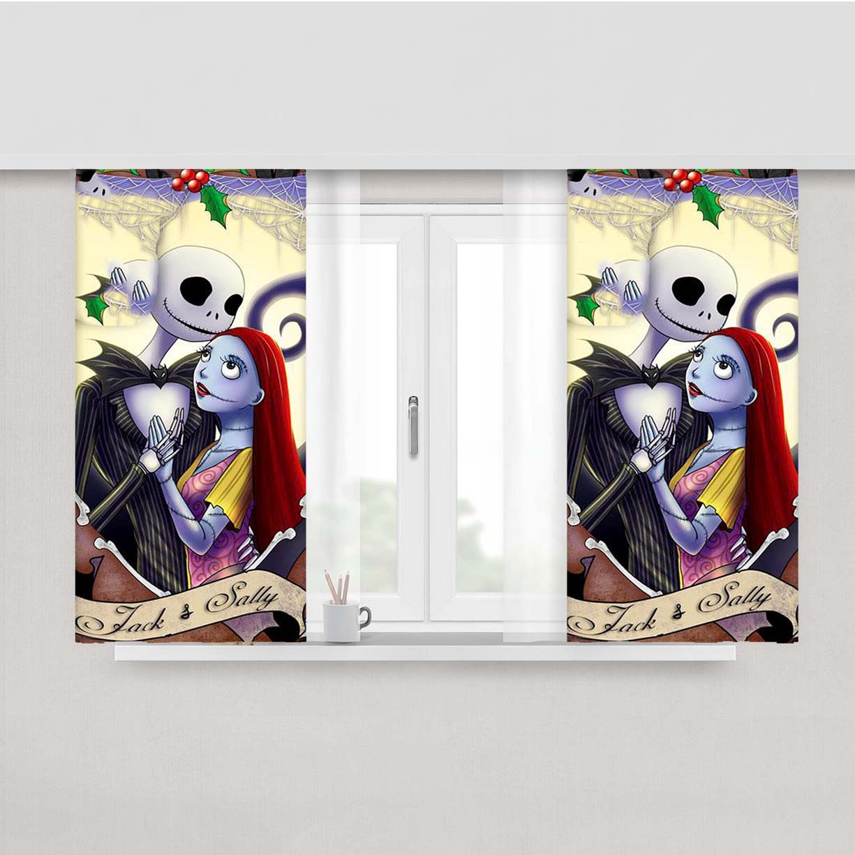 Jack And Sally Nightmare Peach Skin Window Curtains