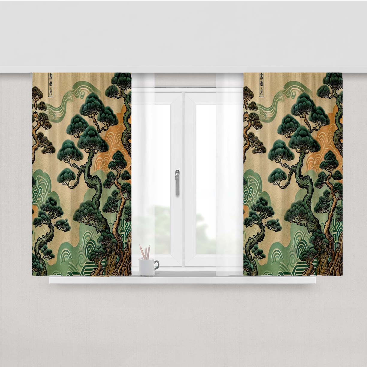 Japanese Pine Tree Peach Skin Window Curtains