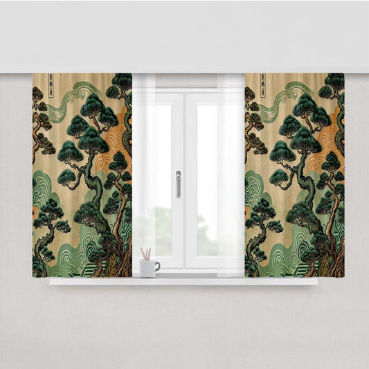 Japanese Pine Tree Peach Skin Window Curtains