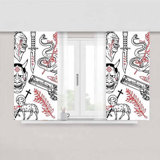 Japanese Tattoo Flash Pattern Peach Skin Window Curtains