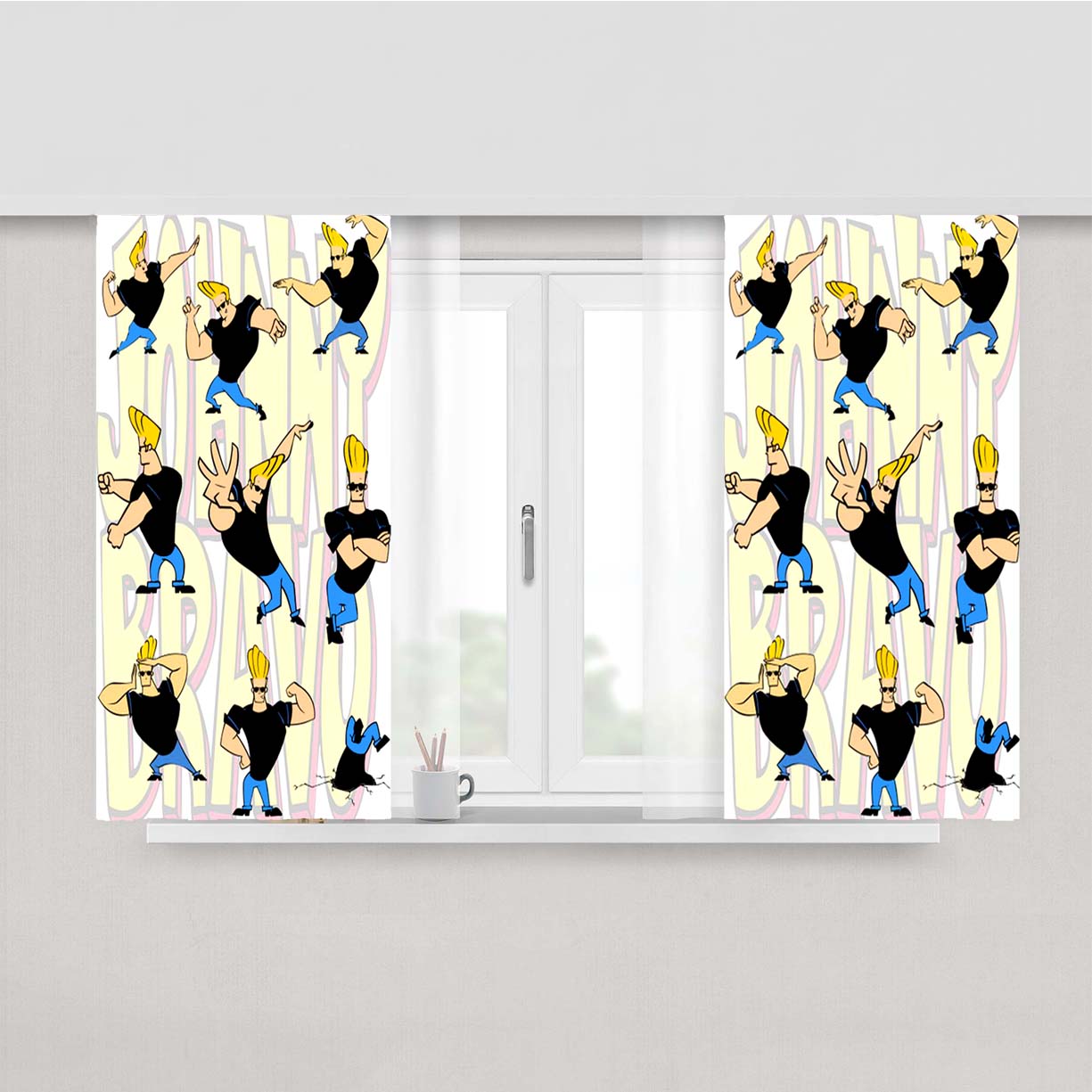 Johnny Bravo Pattern Peach Skin Window Curtains