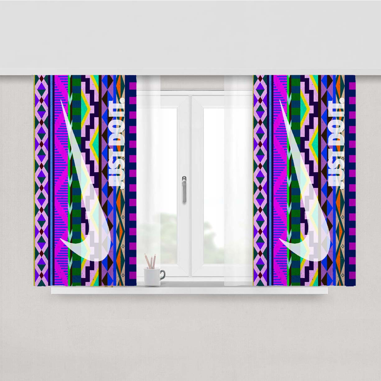 Just Do It Aztec 2 Peach Skin Window Curtains