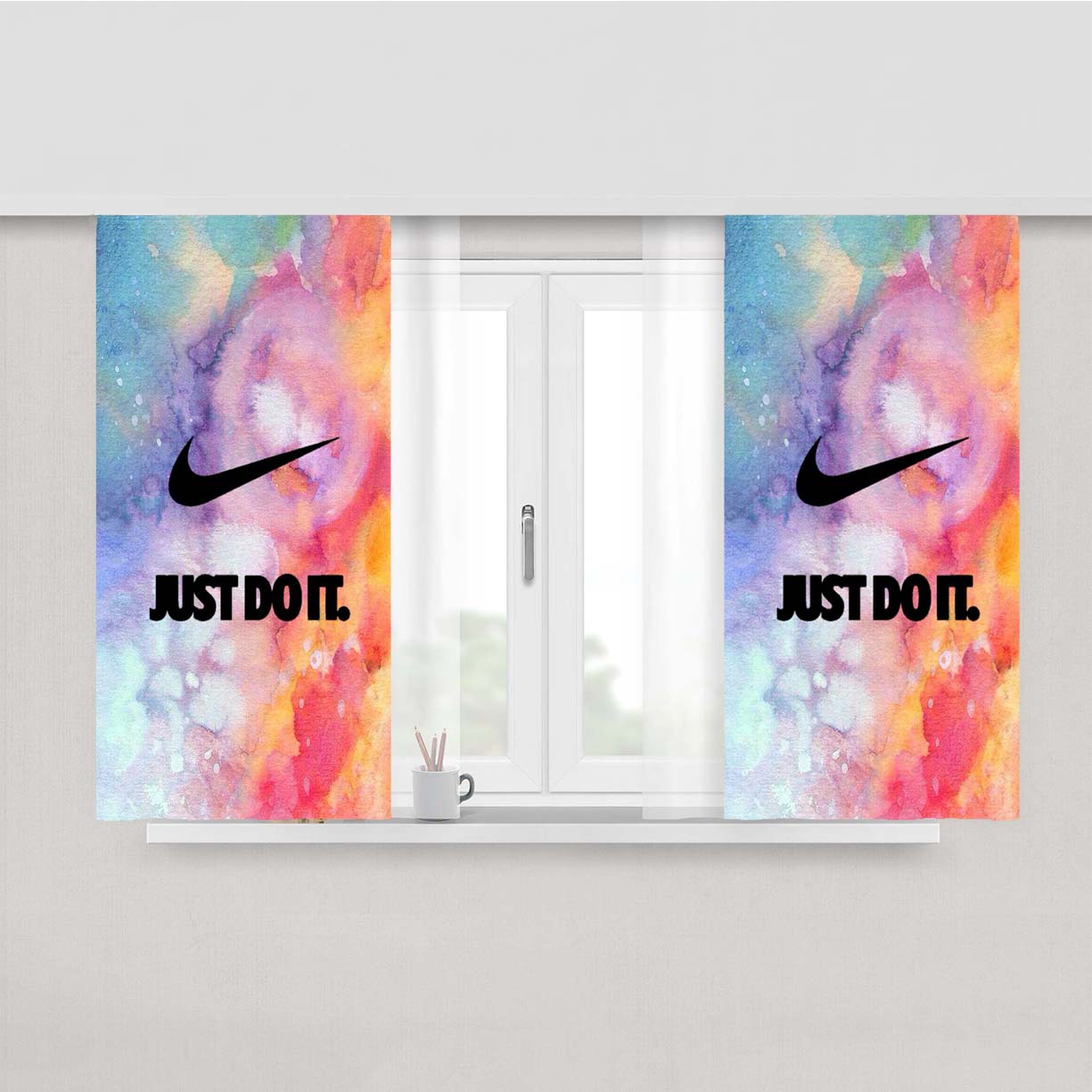 Just Do It Rainbow Art Nike Peach Skin Window Curtains