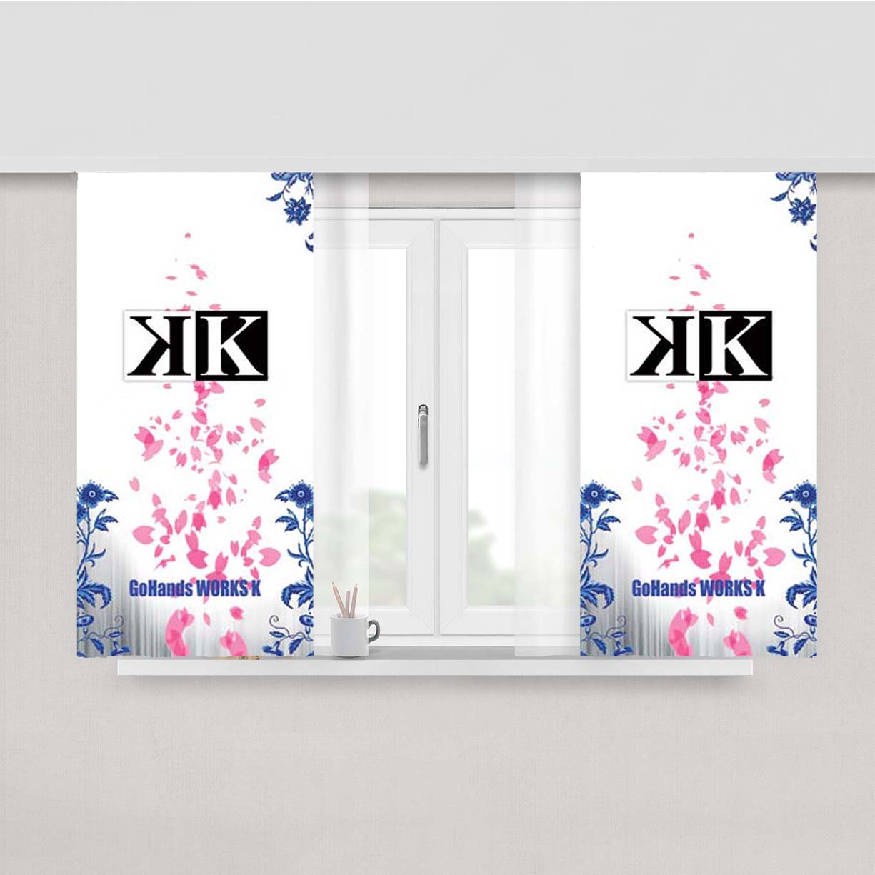 K Project Logo Floral Wht Bkg Peach Skin Window Curtains