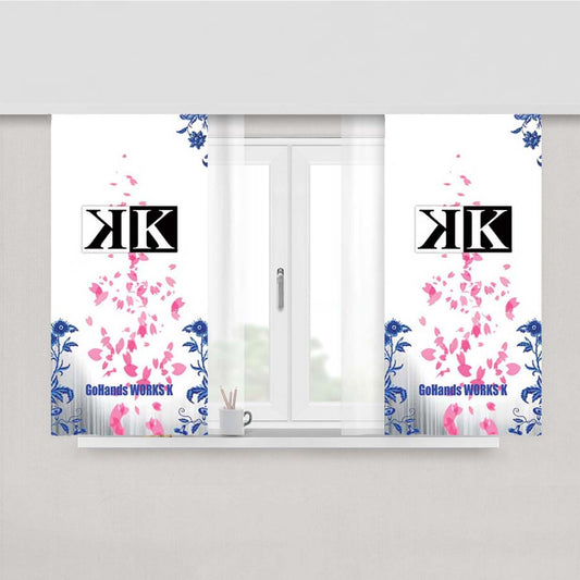 K Project Logo Floral Wht Bkg Peach Skin Window Curtains