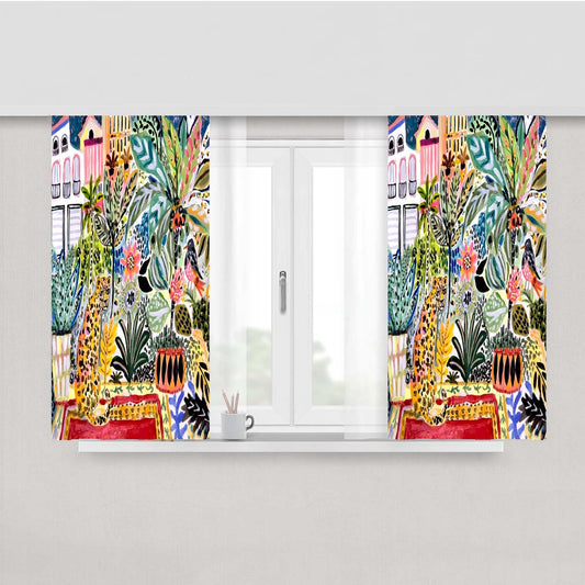 Karen Fields Tiger In The City Peach Skin Window Curtains