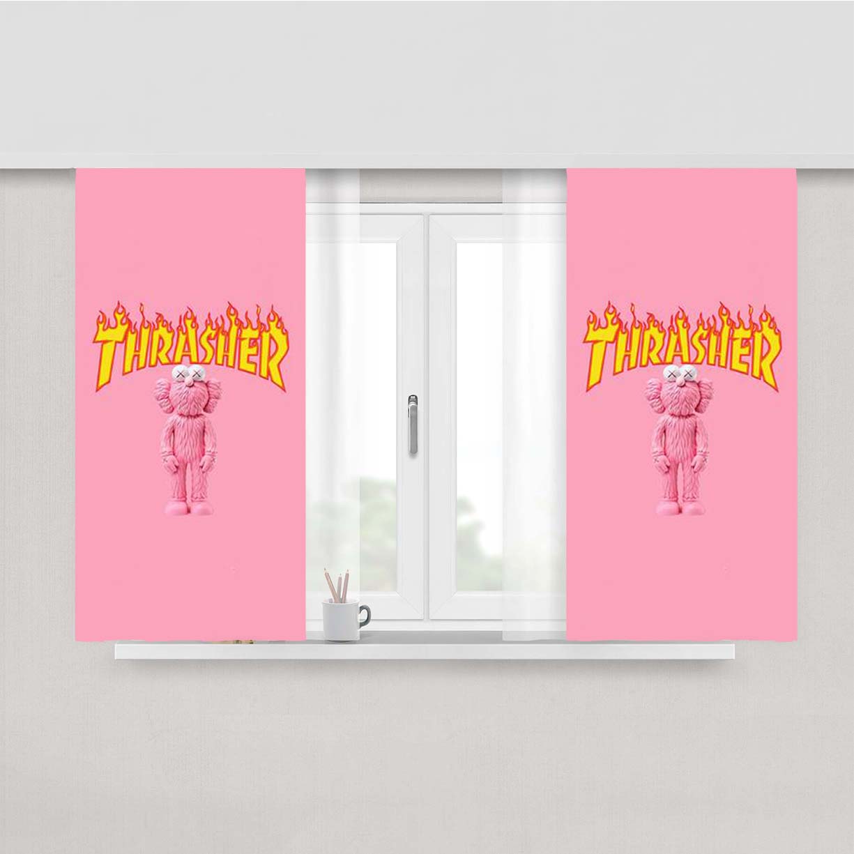 Kaws Pink X Thrasher Peach Skin Window Curtains