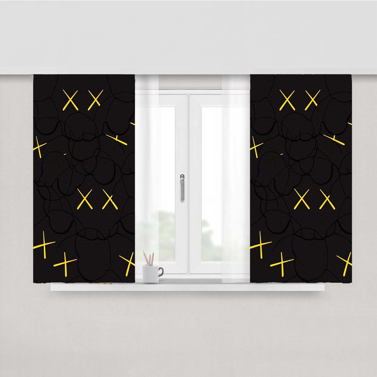 Kaws Pop Art X Marshmello Pattern Peach Skin Window Curtains