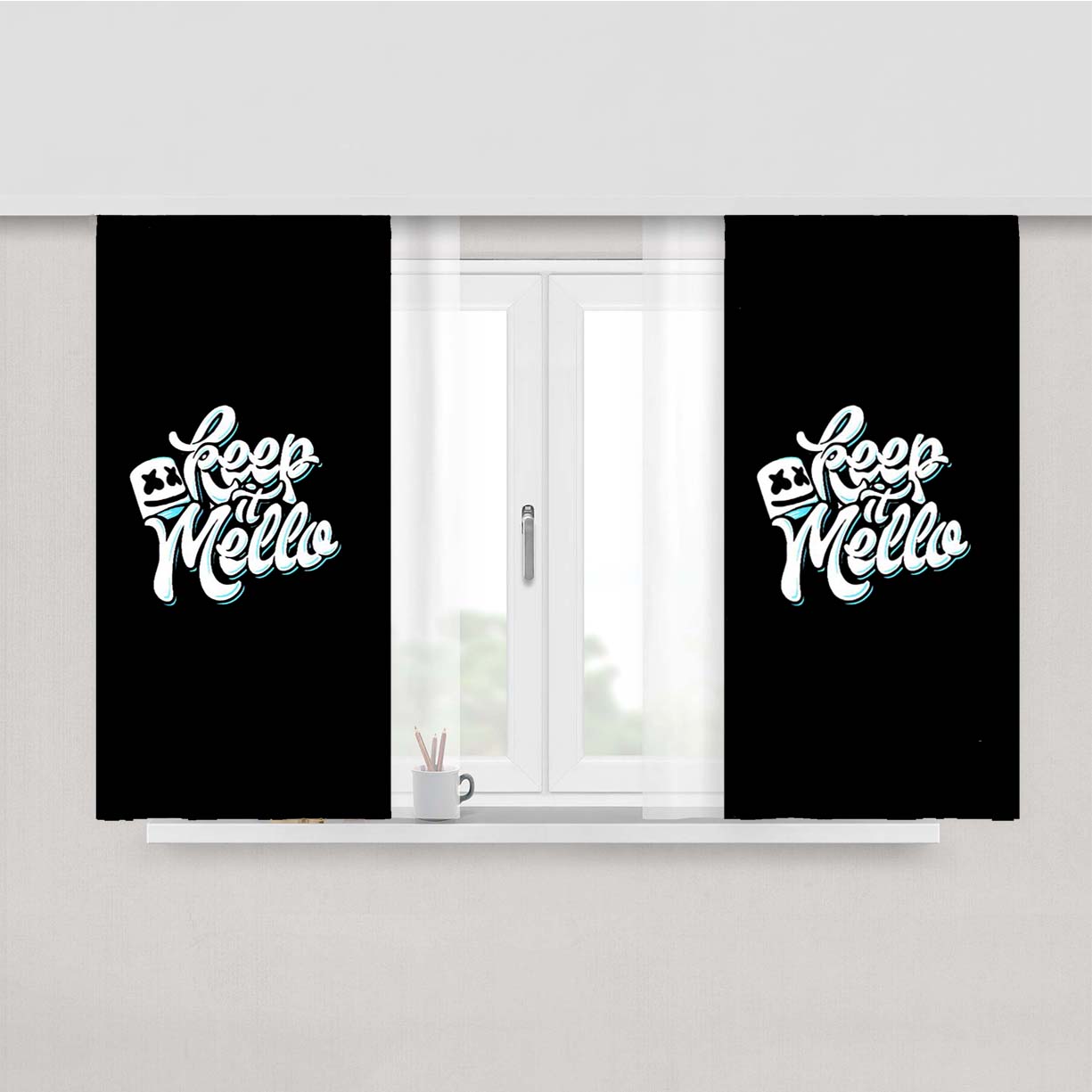 Keep It Mello Marshmello Graphic Festival Music Ibiza Man Peach Skin Window Curtains