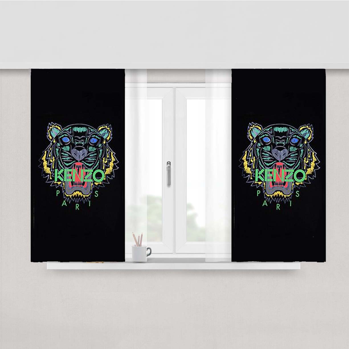 Kenzo Paris Logo New Peach Skin Window Curtains