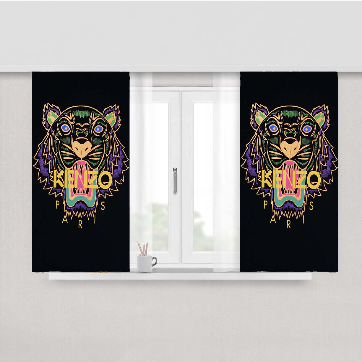 Kenzo Paris Tiger Peach Skin Window Curtains