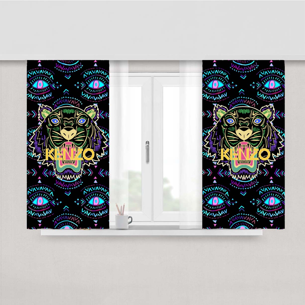 Kenzo Tiger Pattern Peach Skin Window Curtains