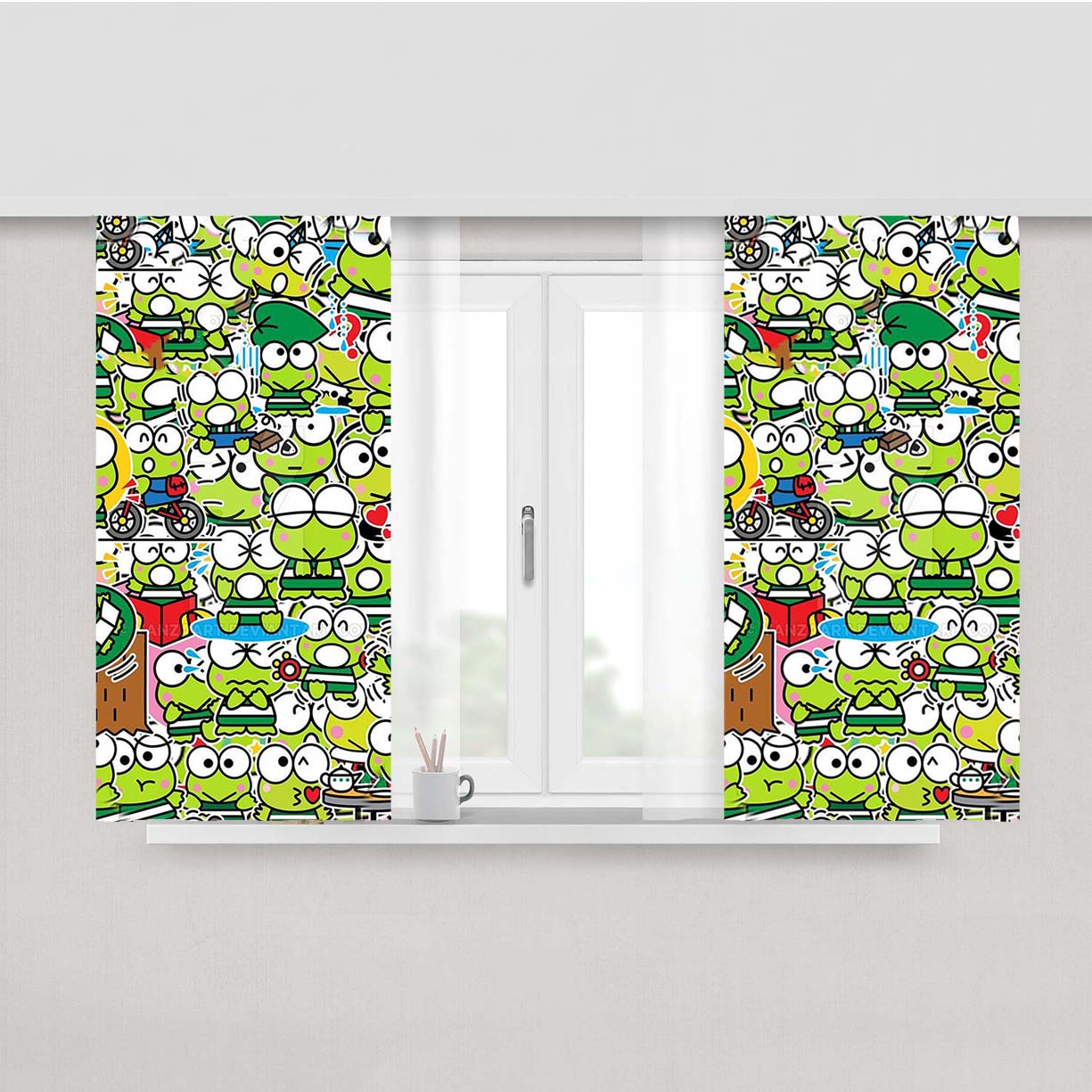 Keroppi Collage Peach Skin Window Curtains