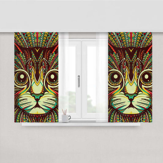 Kitten Aztec Pattern Peach Skin Window Curtains