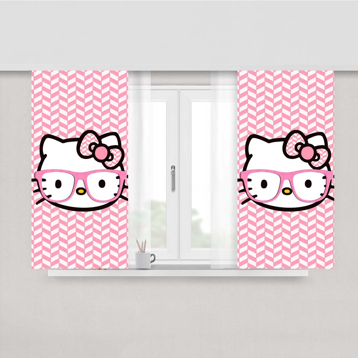Kitty Cat Face Cute Pattern Peach Skin Window Curtains