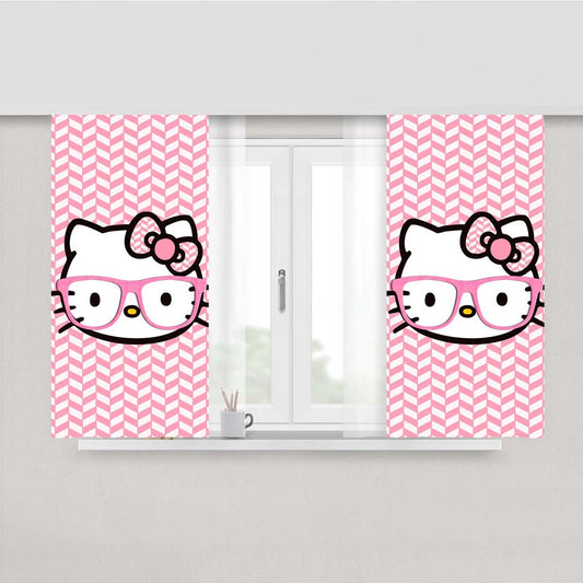 Kitty Cat Face Cute Pattern Peach Skin Window Curtains