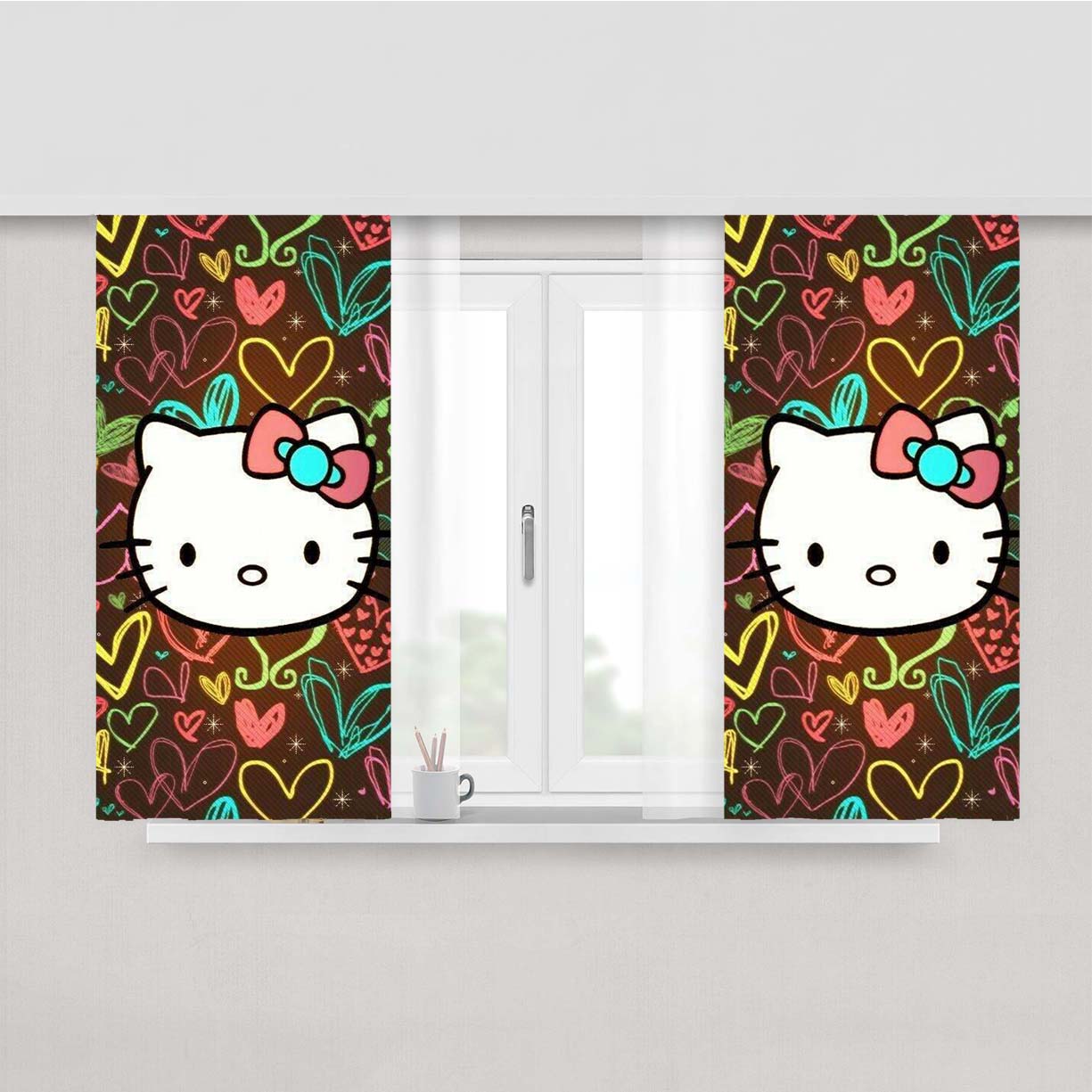Kitty Cat Love Glow Pattern Peach Skin Window Curtains