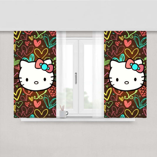 Kitty Cat Love Glow Pattern Peach Skin Window Curtains