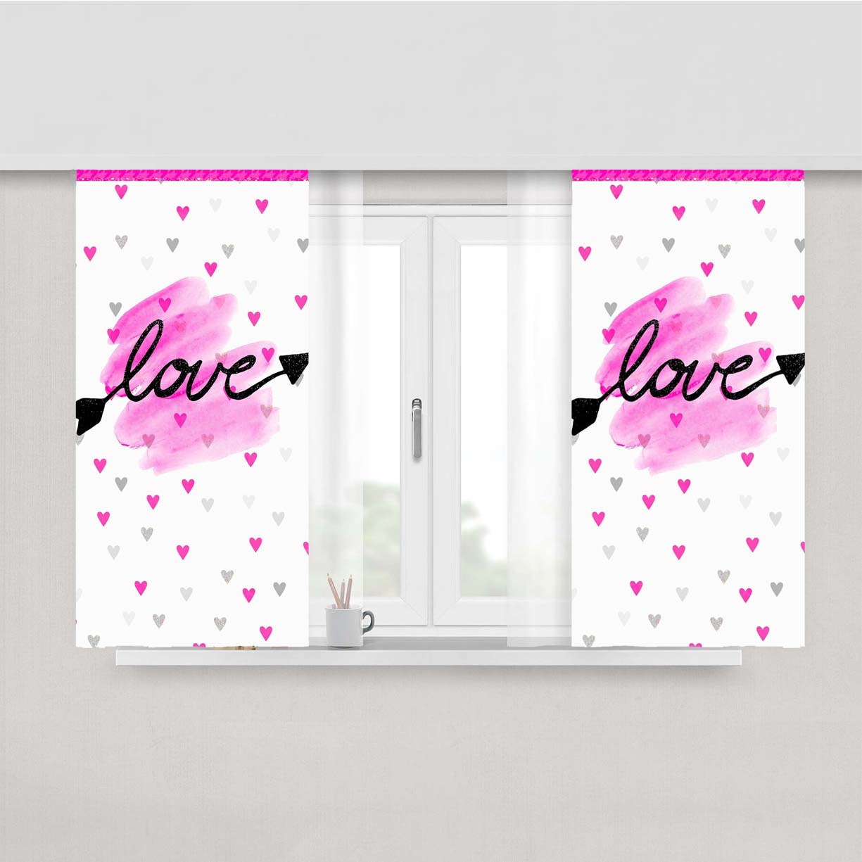 Kitty Pink Valentine Pattern Love Peach Skin Window Curtains