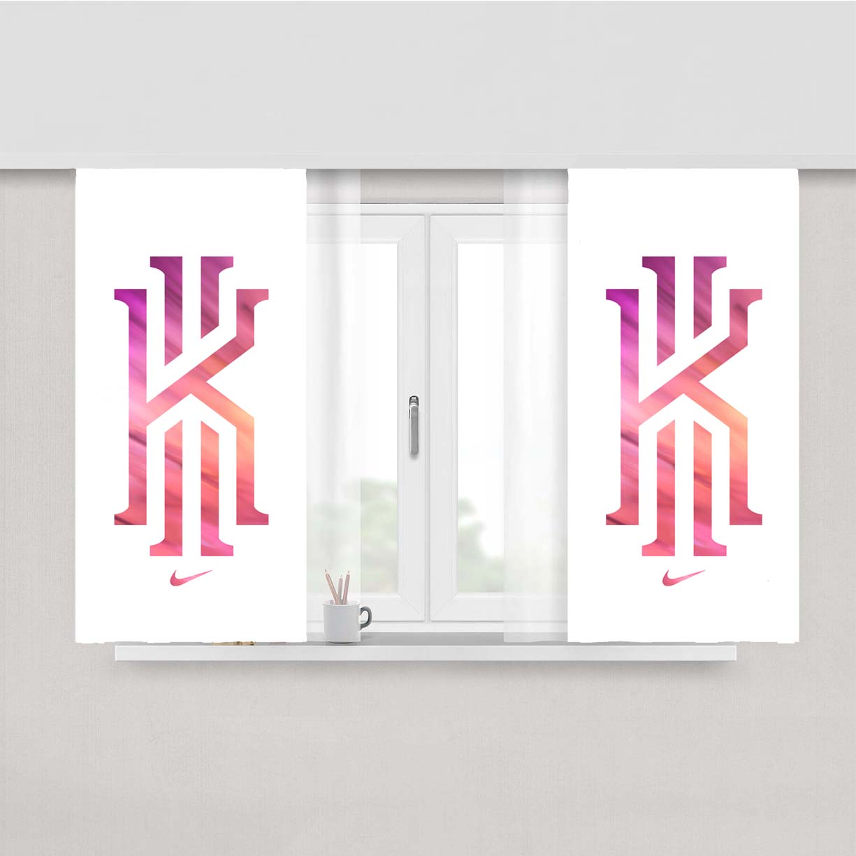 Kyrie Irving Nike White Pink Logo Peach Skin Window Curtains