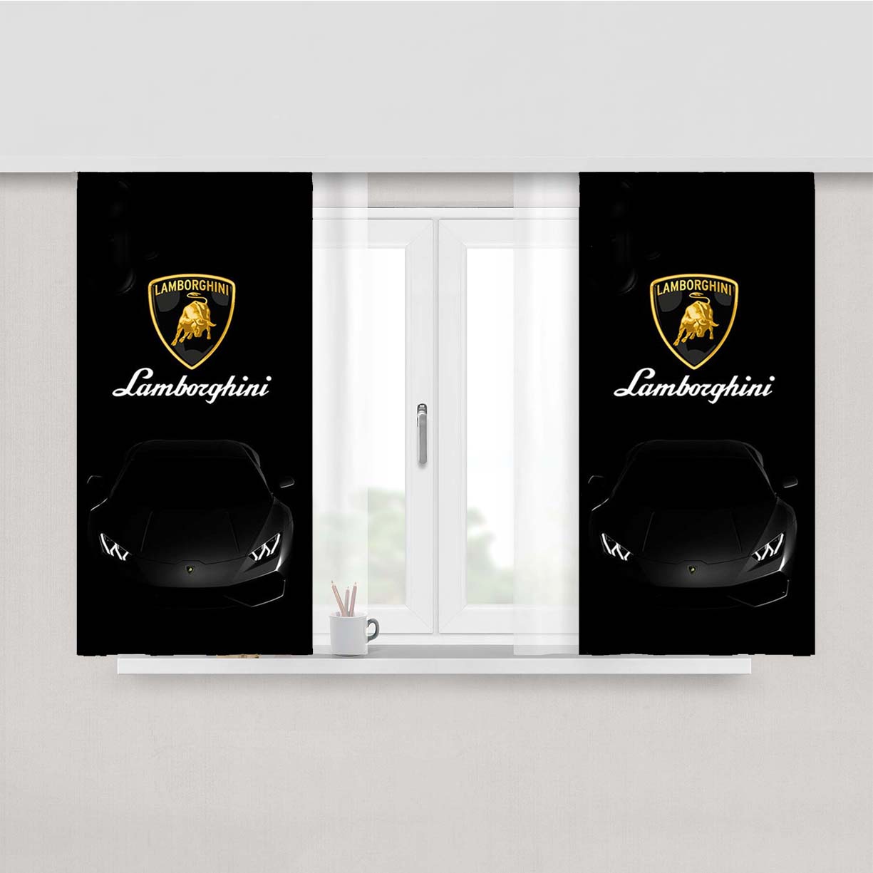 Lamborghini Black Peach Skin Window Curtains