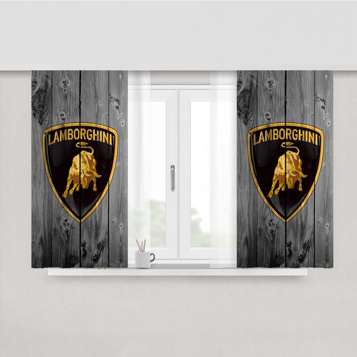 Lamborghini Black Wood Logo Peach Skin Window Curtains