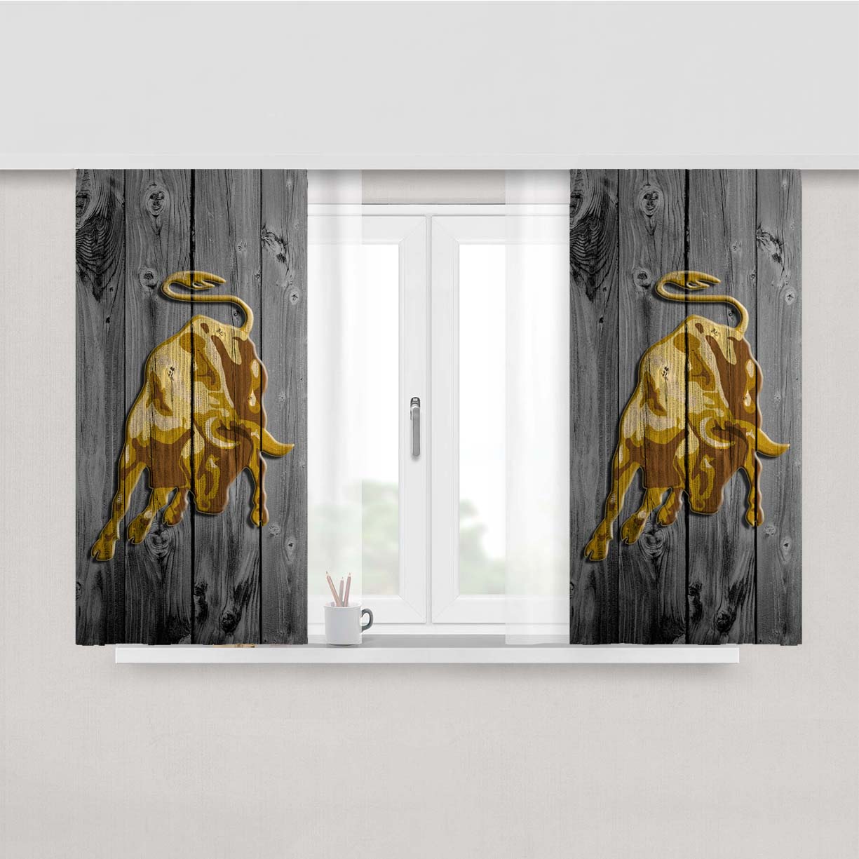 Lamborghini Bull Logo Dark Wood W Peach Skin Window Curtains