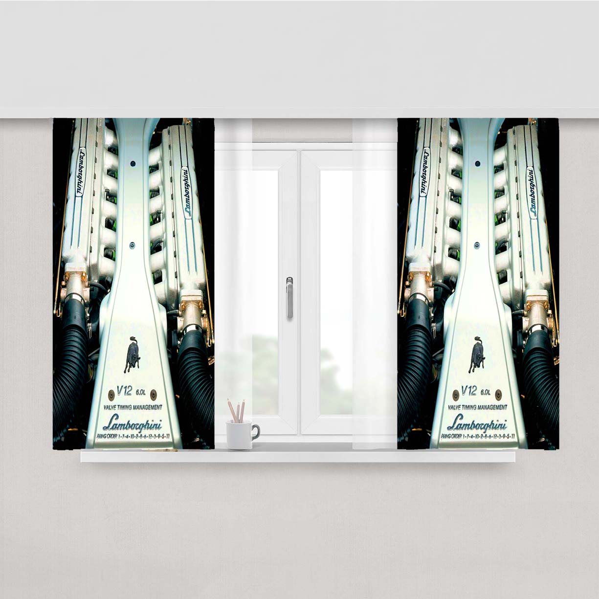 Lamborghini Engine V12 Peach Skin Window Curtains
