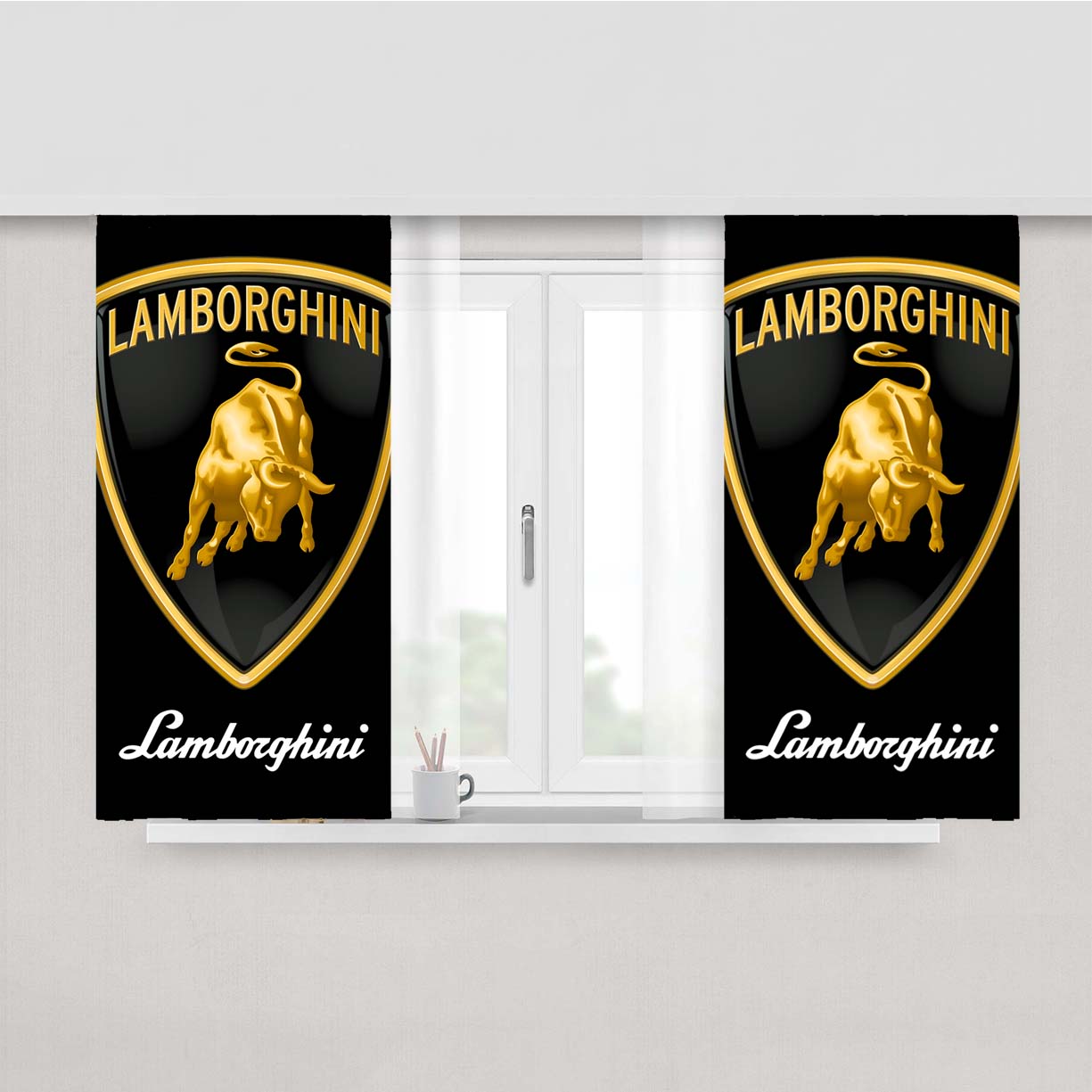 Lamborghini Golden Logo Peach Skin Window Curtains