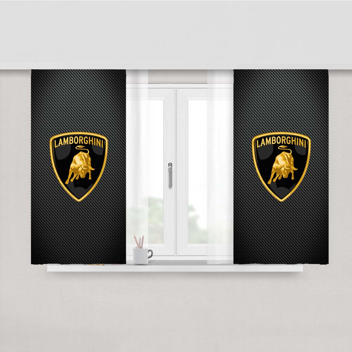 Lamborghini Logo Carbon Fiber Peach Skin Window Curtains