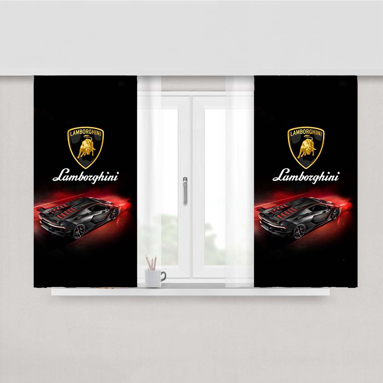 Lamborghini Sport Car Peach Skin Window Curtains