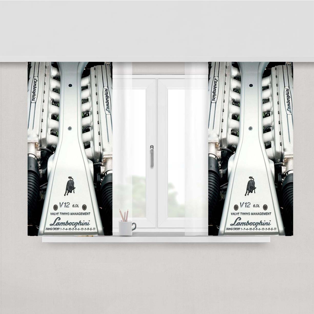Lamborghini V12 Engine Machine Peach Skin Window Curtains
