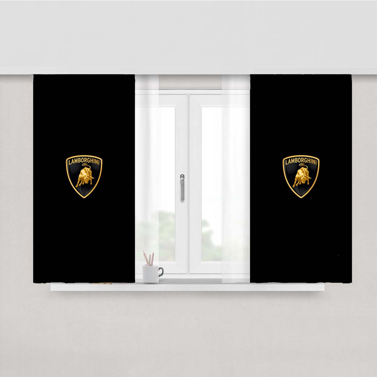 Lamborgini Logo Art Car Minimal Dark Peach Skin Window Curtains