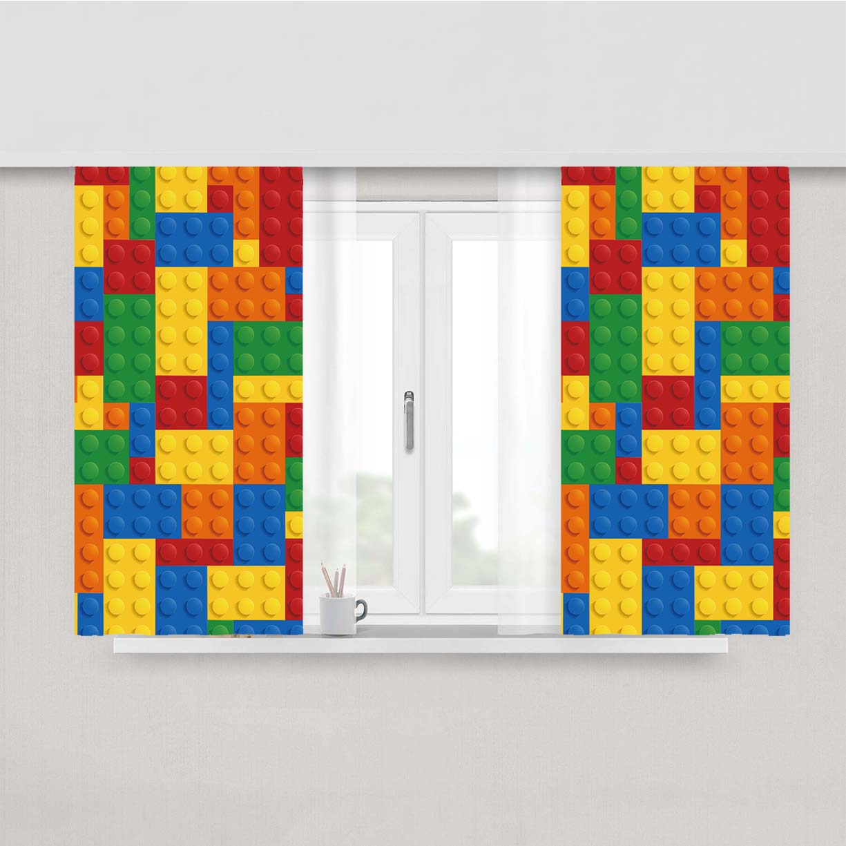 Lego Inspired Brick Pattern Custom Peach Skin Window Curtains