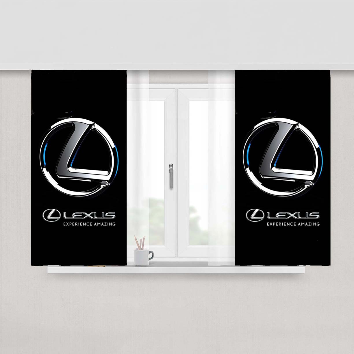 Lexus Logo Black Peach Skin Window Curtains