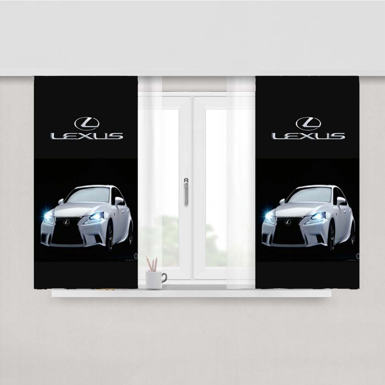 Lexus White Car Gold Logo Peach Skin Window Curtains