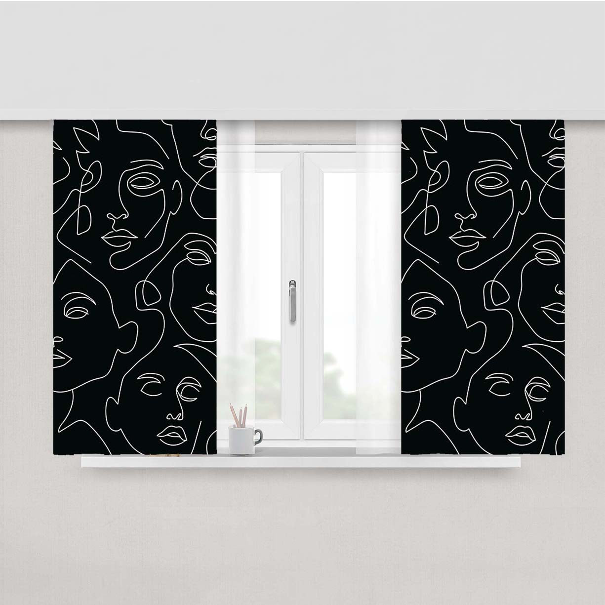 Line Face Art Pattern Peach Skin Window Curtains