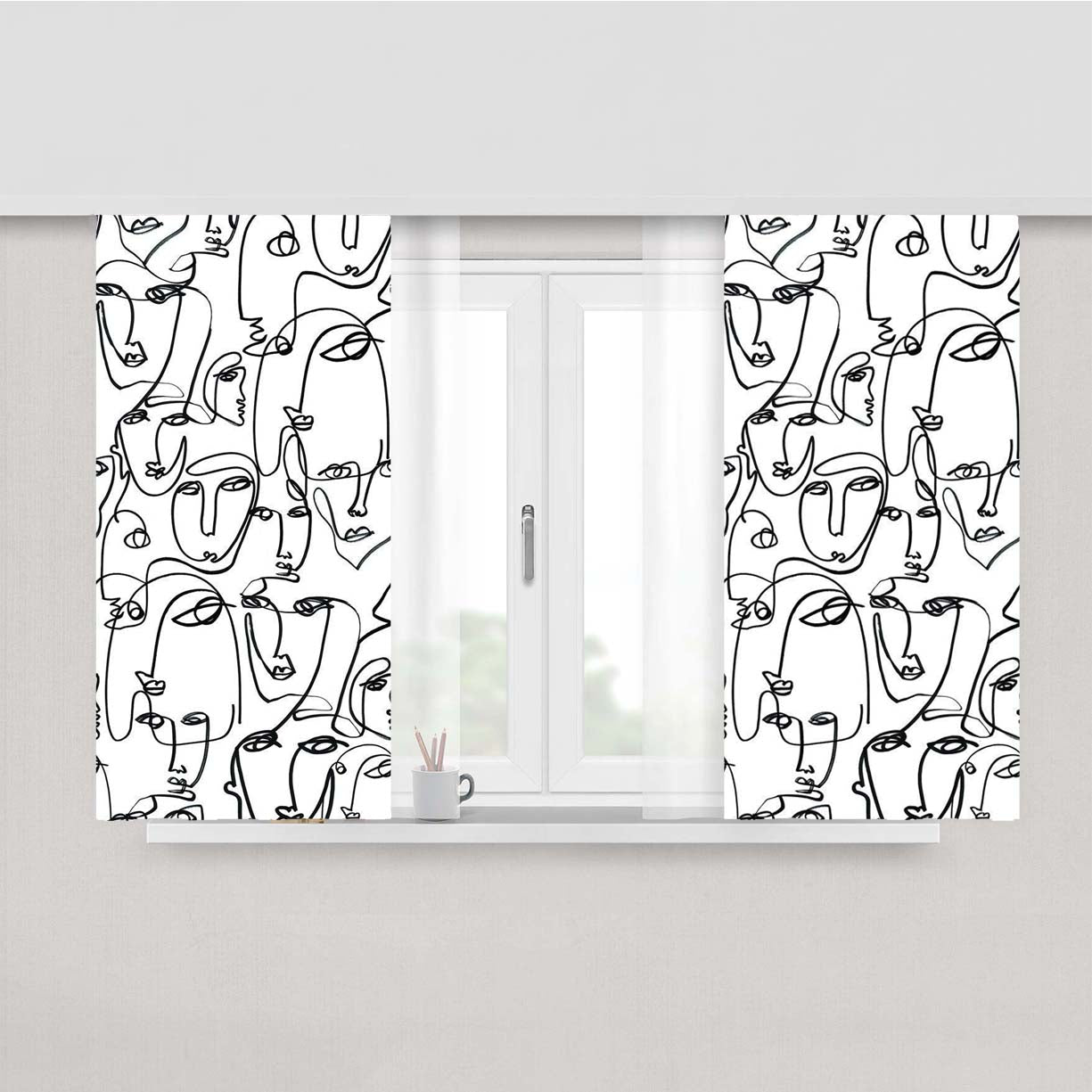 Line Face Pattern Peach Skin Window Curtains