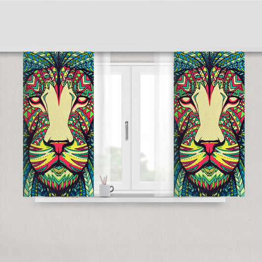 Lion Aztec Pattern Peach Skin Window Curtains