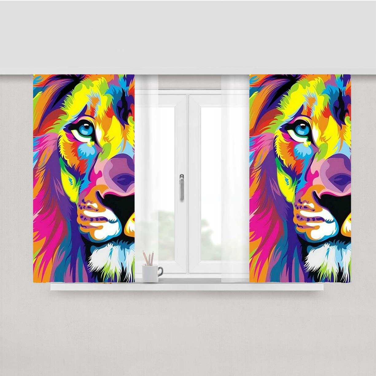 Lion Urban Art Peach Skin Window Curtains
