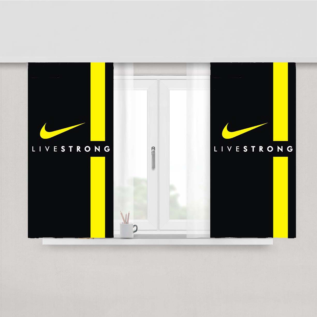 Livestrong Nike Logo Sport Bike Peach Skin Window Curtains